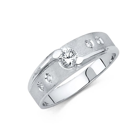 6mm New 14K White Gold CZ Men's Wedding Band